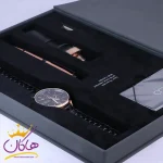 بسته بندی ساعت مچی مردانه کرست استیل مشکی قاب رزگلد 9019/3