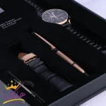 بند چرم ساعت مچی مردانه کرست استیل مشکی قاب رزگلد 9019/3