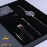 بند چرم ساعت مچی مردانه کرست استیل مشکی رزگلد 9025/5