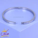 قفل دستبند استیل زنانه کارتیر نگین دار نقره ای النگویی