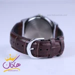 قفل ساعت کاسیو مردانه بند چرم قهوه ای قاب نقره ای mtp-v006l-7cudf