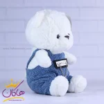 عروسک خرس لباس دار آبی از نمای کنار