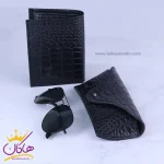 ست کیف حیبی چرم و عینک مردانه چرمسال مشکی 181/1 همراه با کیف عینک