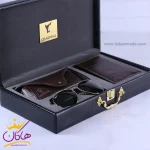 ست کیف چرم و عینک مردانه چرمسال قهوه ای 181/2 درون جعبه