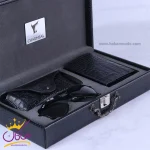 ست هدیه کیف چرم و عینک مردانه چرمسال مشکی 181/1 چرم طبیعی