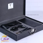 ست کیف کتی چرم و عینک مردانه چرمسال مشکی 182/1 درون جعبه