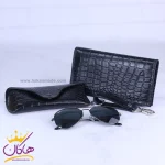 ست کیف کتی چرم و عینک مردانه چرمسال مشکی 182/1 همراه با کیف عینک و جاکلیدی