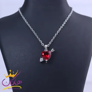 گردنبند استیل زنانه نقره ای آویز قلب ST 12354/5 از نمای نزدیک