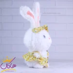 عروسک خرگوش لباس زرد گل گلی از نمای کنار
