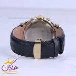 بند ساعت عقربه ای الگانس مردانه چرم مشکی قاب طلایی G 1205/1