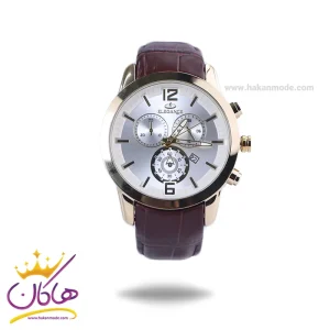 ساعت عقربه ای الگانس مردانه چرم قهوه ای قاب طلایی G 1209/1