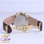 قفل ساعت عقربه ای الگانس مردانه چرم قهوه ای قاب طلایی G 1209/1
