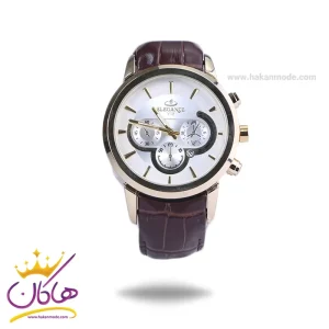 ساعت عقربه ای الگانس مردانه چرم قهوه ای قاب طلایی G 1255/1