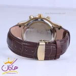 بند ساعت عقربه ای الگانس مردانه چرم قهوه ای قاب طلایی G 1255/1