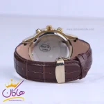 بند ساعت عقربه ای الگانس مردانه چرم قهوه ای صفحه طلایی G 1255/3