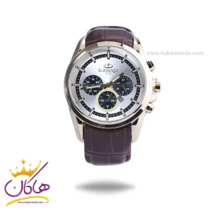ساعت عقربه ای الگانس مردانه چرم قهوه ای قاب طلایی G 1256/3