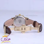 قفل ساعت مچی الگانس زنانه بند چرم قهوه ای قاب طلایی L 1255/4