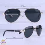 ابعاد عینک آفتابی ری بن مردانه فلزی طلایی شیشه مشکی RB 4854/1