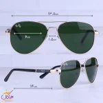 ابعاد عینک آفتابی ری بن مردانه فلزی طلایی شیشه سبز RB 4854/2