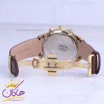 قفل ساعت عقربه ای رومانسون مردانه چرم قهوه ای قاب طلایی G 8066/1