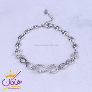 دستبند استیل زنانه طرح بی نهایت نگین‌ دار