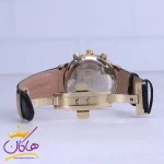 ساعت عقربه ای الگانس مردانه بند چرم قاب طلایی G2095/8 نمای باز قفل