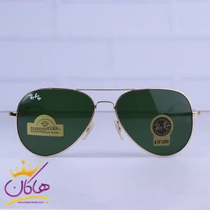 عینک آفتابی ری بن مردانه فلزی طلایی شیشه سبز RB 3026 F /2