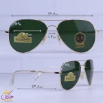 ابعاد عینک آفتابی ری بن مردانه فلزی طلایی شیشه سبز RB 3026 F /2