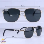 ابعاد عینک آفتابی ری بن مردانه فریم فلزی طلایی RB 8025/1