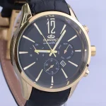 صفحه ساعت مچی مردانه الگانس چرم مشکی قاب طلایی G 2066/1