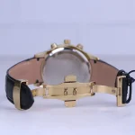 نمای باز ساعت مچی مردانه الگانس چرم مشکی قاب طلایی G 1194/4