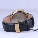 نمای بسته ساعت عقربه ای الگانس مردانه چرم مشکی قاب طلایی G 1201/2