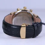 نمای بسته ساعت مچی مردانه الگانس قاب طلایی بند چرم مشکی G 1236/3