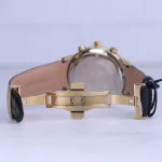 نمای باز ساعت مچی مردانه الگانس قاب طلایی بند چرم مشکی G 1236/3