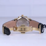 نمای باز ساعت مچی الگانس زنانه بند چرم مشکی قاب طلایی L 1248/1