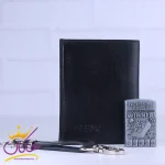 ست سه تیکه کیف جیبی جاکلیدی فندک چرم فندی مشکی