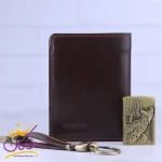 ست سه تیکه کیف جیبی جاکلیدی فندک چرم فندی قهوه ای