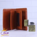 ست سه تیکه کیف جیبی جاکلیدی فندک چرم فندی