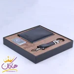 ست سه تیکه کیف جیبی جاکلیدی فندک چرم فندی مشکی درون جعبه