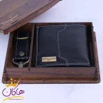 ست کیف جیبی و جاکلیدی چرم فراگامو 285 مشکی درون جعبه