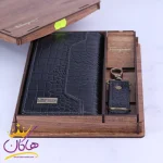 ست کیف کتی و جاکلیدی چرم پوست ماری فراگامو 300 مشکی درون جعبه