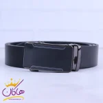 کمربند ریلی چرم طبیعی مردانه سگک مشکی ساده