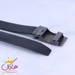 کمربند ریلی چرم طبیعی مردانه سگک مشکی ساده