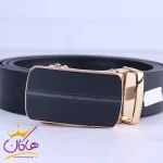 کمربند ریلی چرم طبیعی مردانه سگک مشکی طلایی