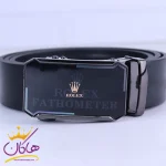 سگک کمربند ریلی چرم طبیعی مردانه مشکی ROLEX
