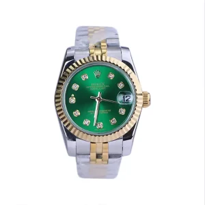 ساعت رولکس زنانه فلزی دیت جاست صفحه سبز 4042/17