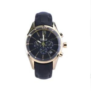 ساعت عقربه ای رومانسون مردانه چرم مشکی قاب طلایی G 2076/1