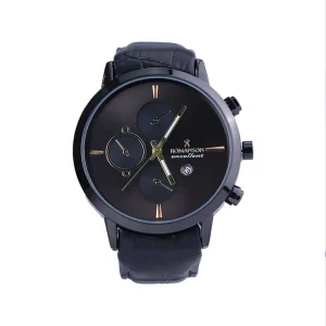 ساعت عقربه ای رومانسون مردانه بند چرم تمام مشکی G 2070/3