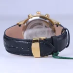 نمای بسته ساعت عقربه ای رومانسون مردانه چرم قاب طلایی G 2096/3