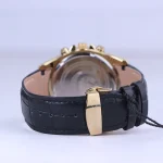 بند ساعت عقربه ای رومانسون مردانه چرم مشکی قاب طلایی G 2102/3